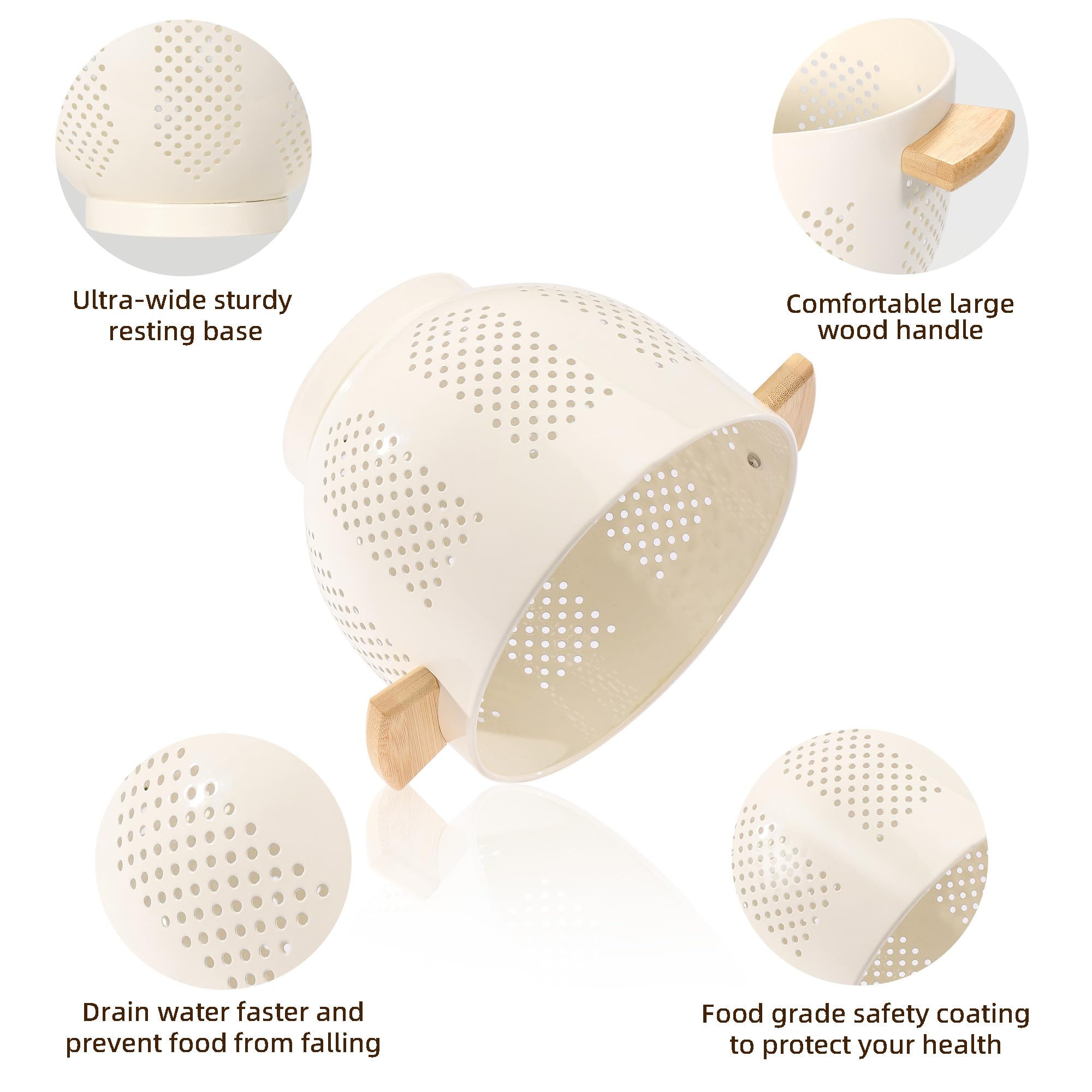 BeFare wooden handles stay cool and provide strong support during draining