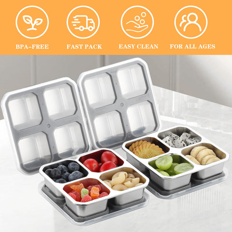 BEFOY kids snack container with four sections keeps veggies and fruits separated.