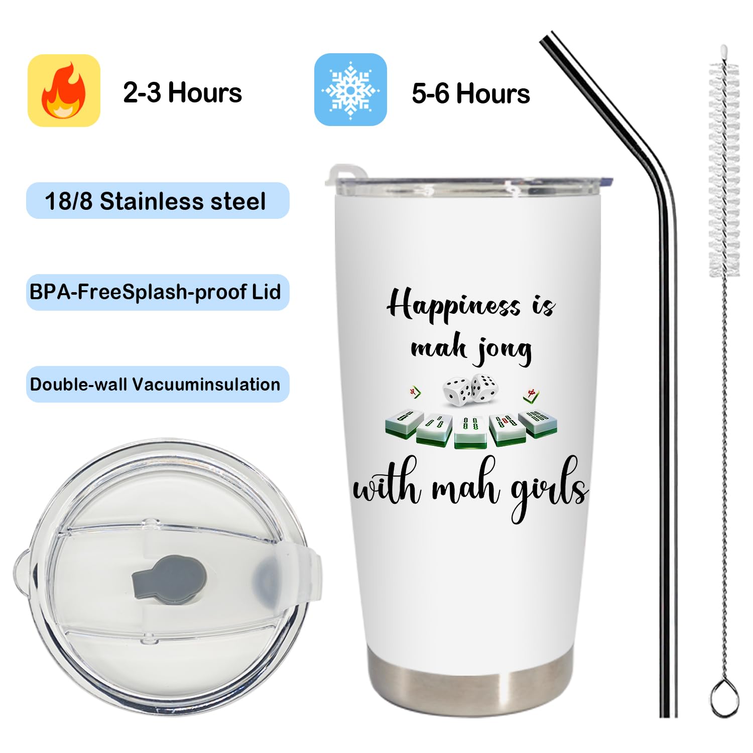 BEHIFL 20oz stainless steel tumbler, compact for travel.