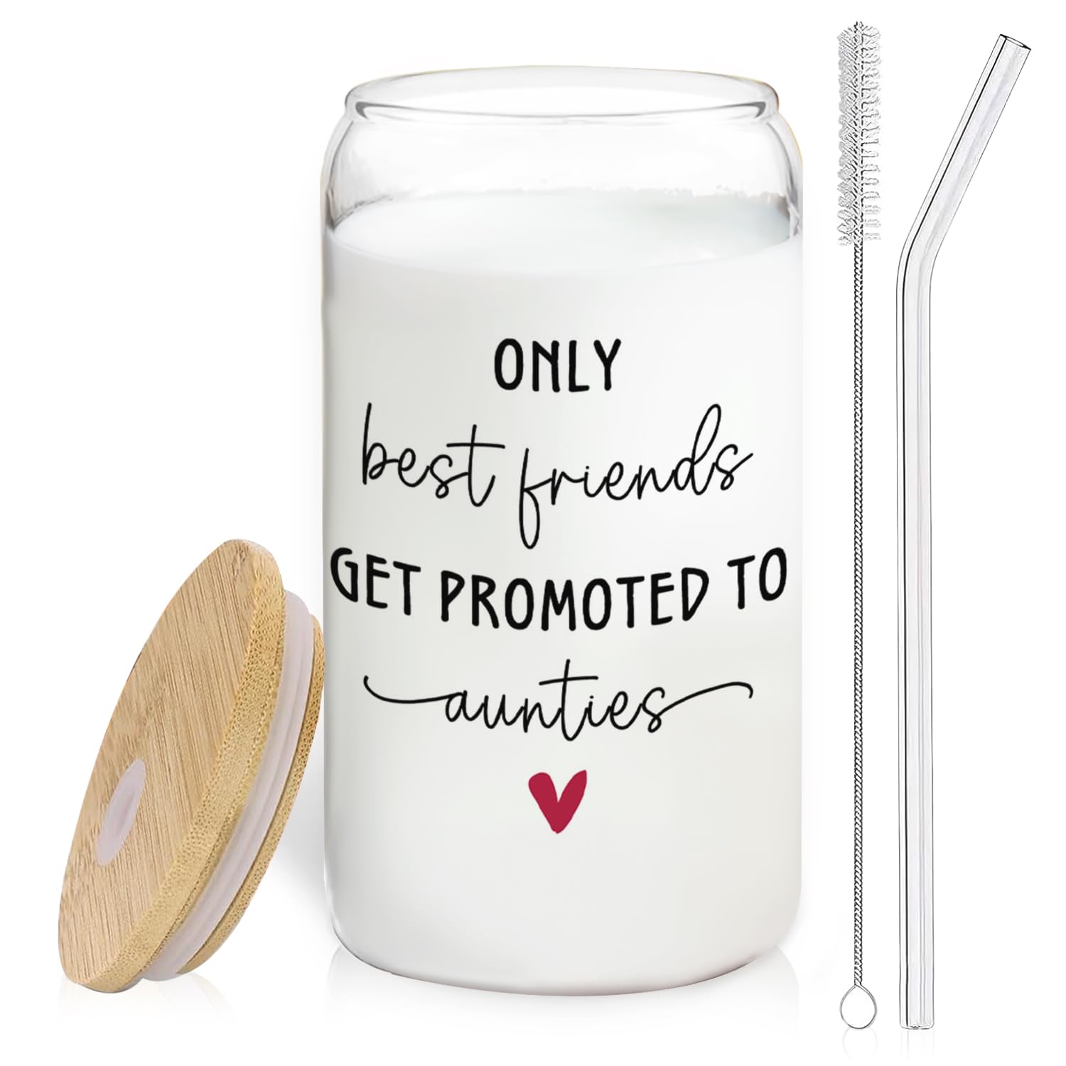 BEHIFL Auntie glass cup package with lid, straw, and brush for gifting.