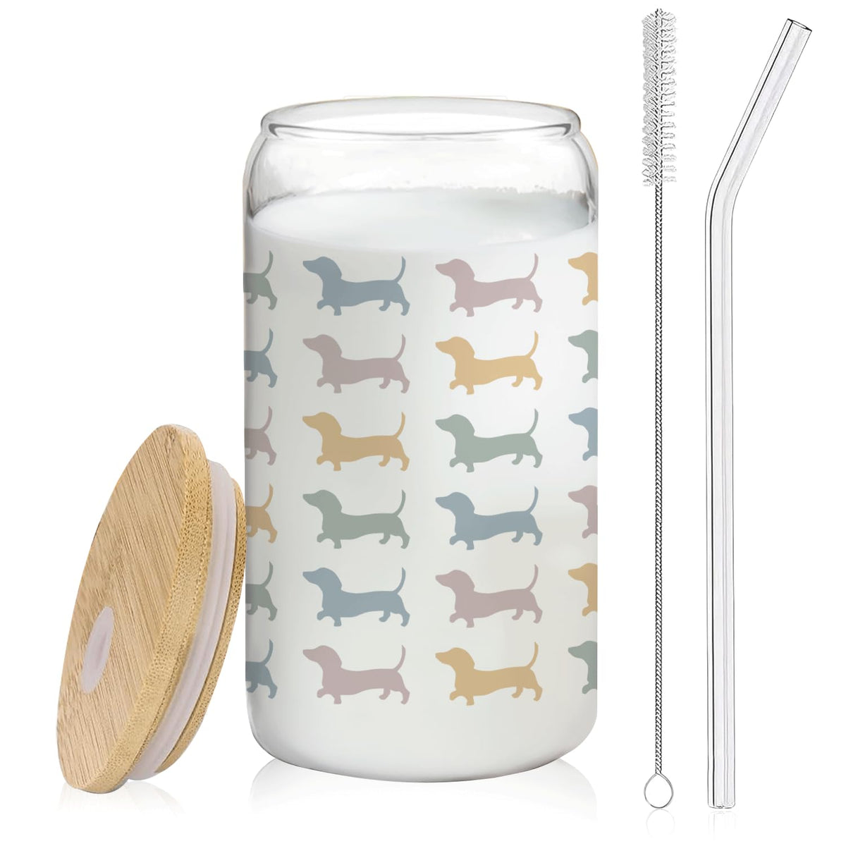 BEHIFL dachshund glass cup with lid and straw for on-the-go iced drinks