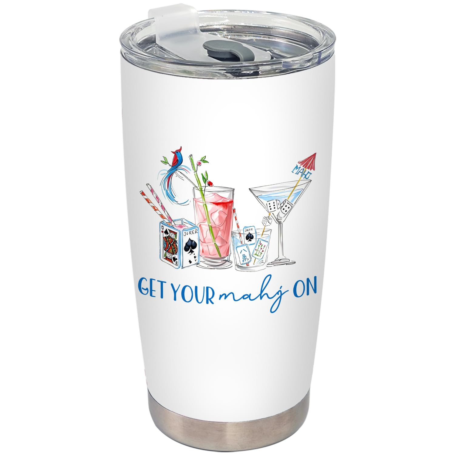 BEHIFL Mahjong Cocktail Tumbler with lid and straw for on-the-go hydration.
