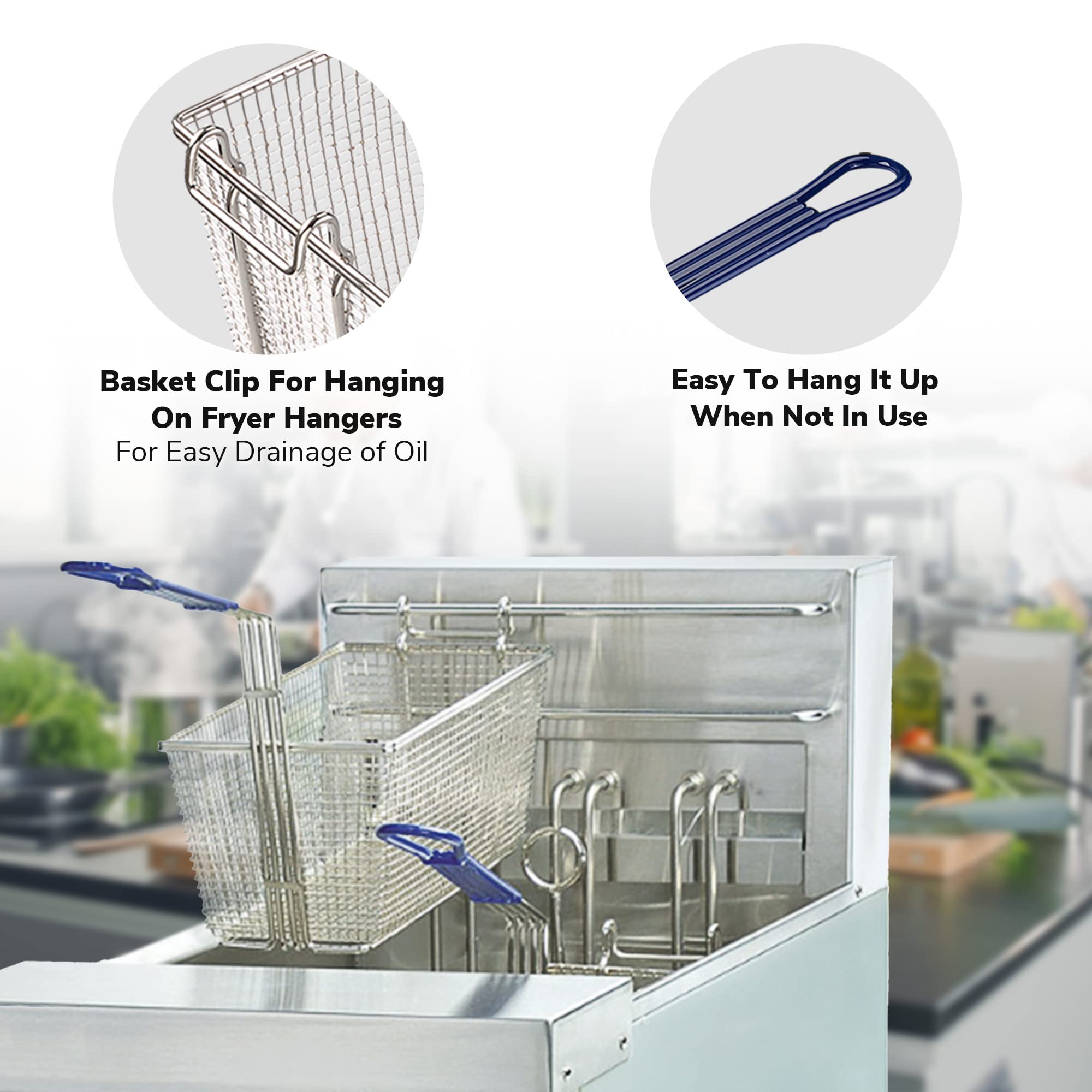 Ergonomic non slip handles reduce scald risk during busy frying