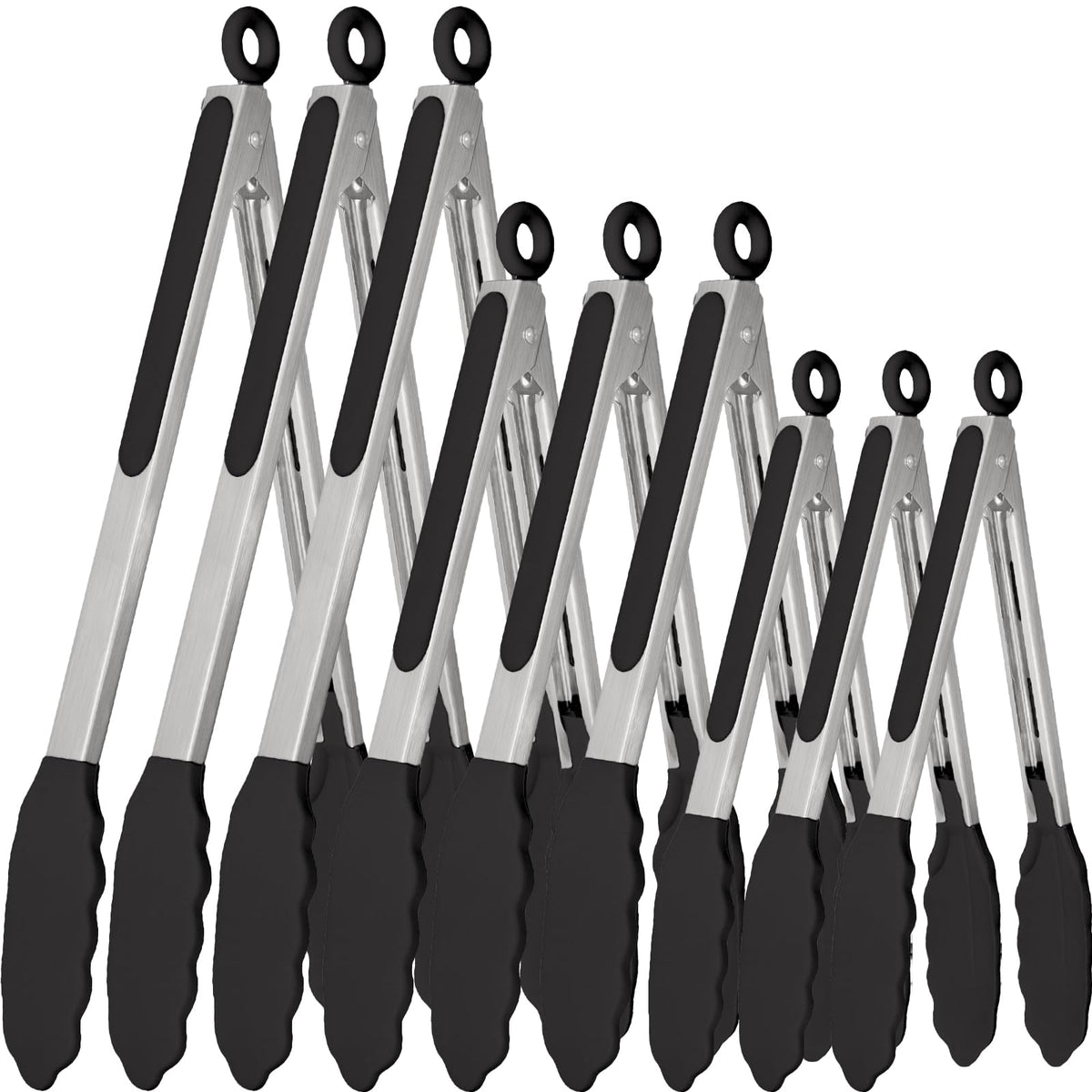 Beieverluck 7-inch silicone tongs provide precise grip for flipping and serving.
