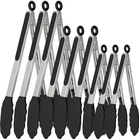 Beieverluck 7-inch silicone tongs provide precise grip for flipping and serving.