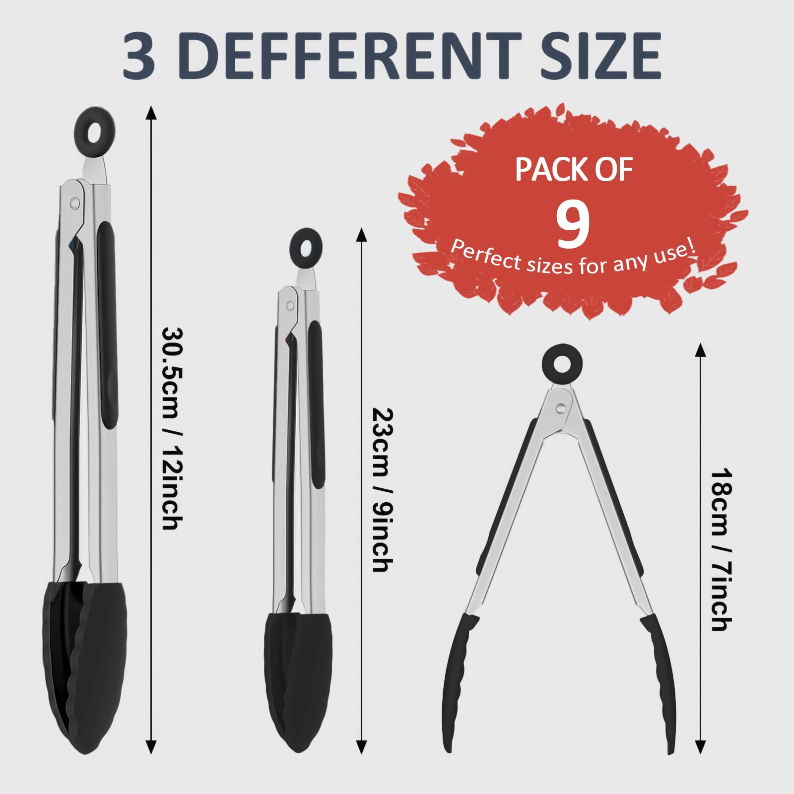 Beieverluck 9-inch silicone tongs for versatile daily cooking tasks.