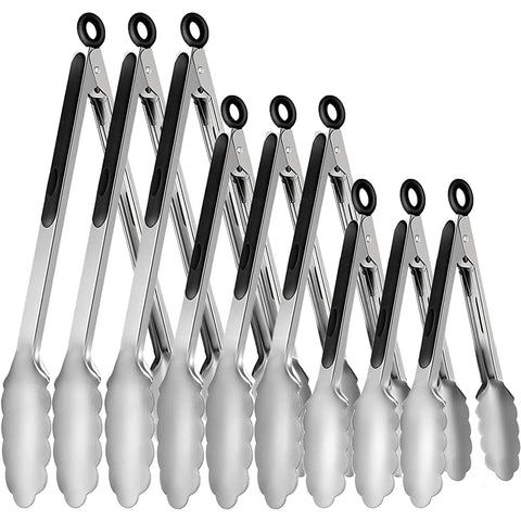 Beieverluck 9-piece tongs set for versatile grilling and kitchen tasks.