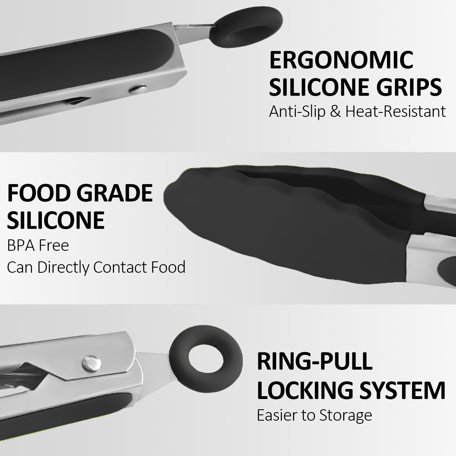 Beieverluck locked-mechanism tongs keep grip secure and stored neatly.