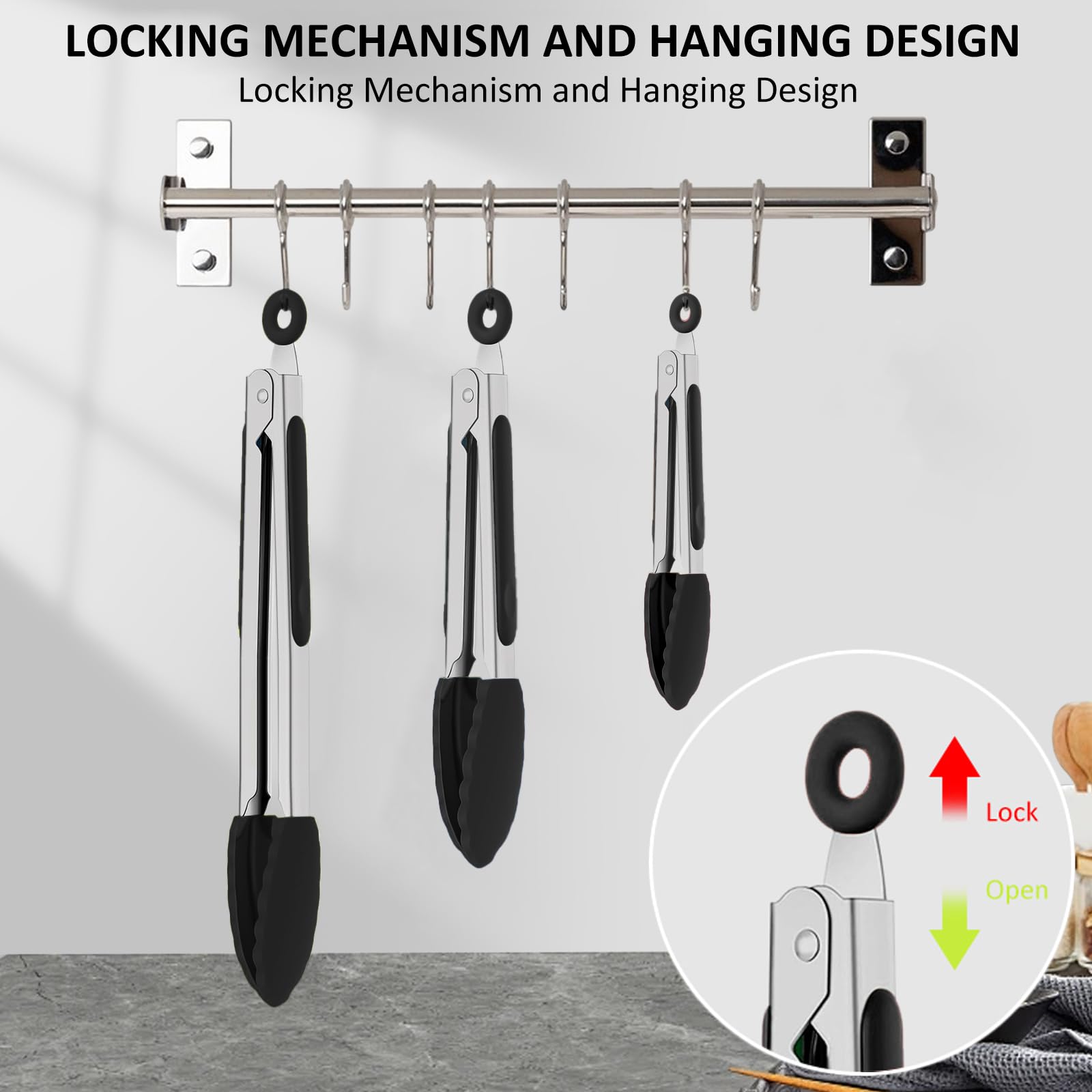 Beieverluck multipurpose kitchen tongs for grilling, stirring, and serving.