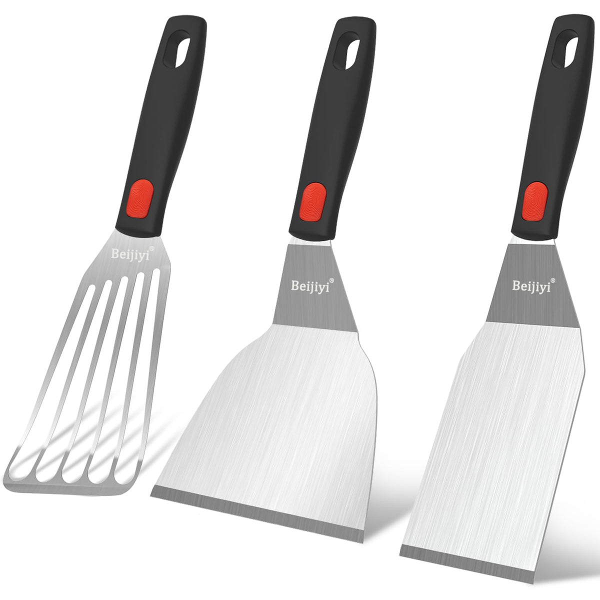 Beijiyi stainless steel spatula set with a durable blade for precise flipping.