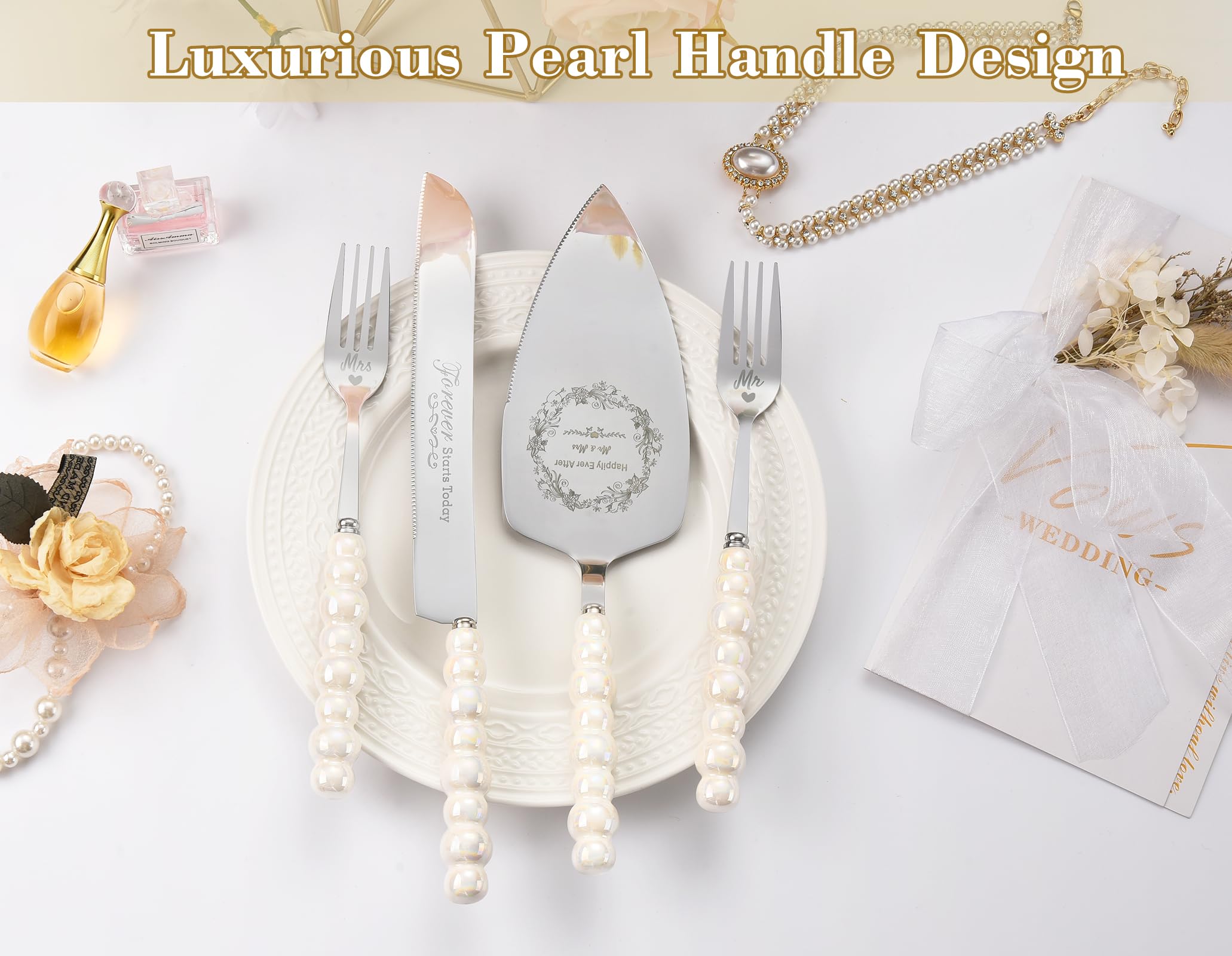 BEKESIN wedding server with pearl handle complements refined dessert presentation.