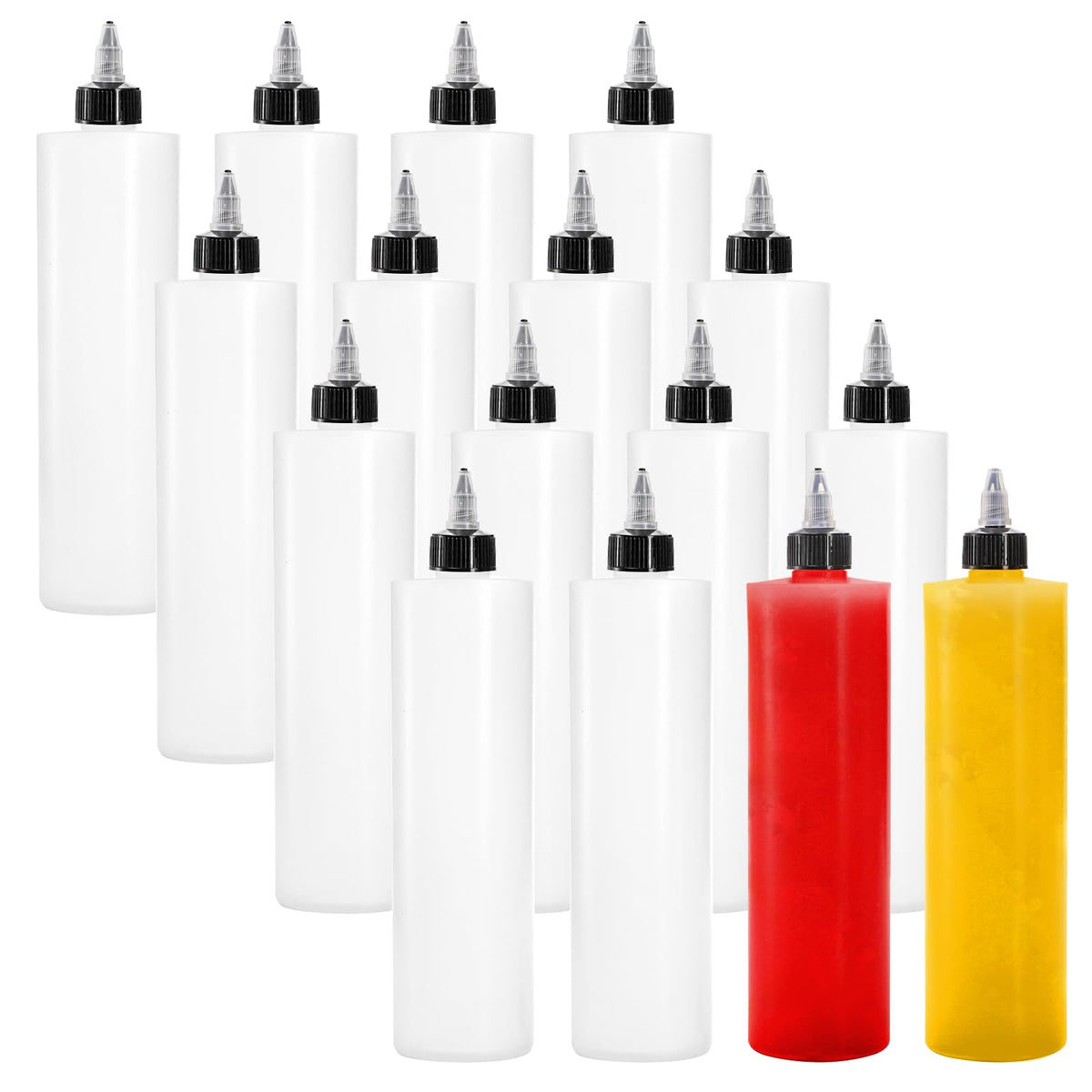 Bekith 12-pack 16oz squeeze bottles with twist-top caps for precise icing and sauce dispensing