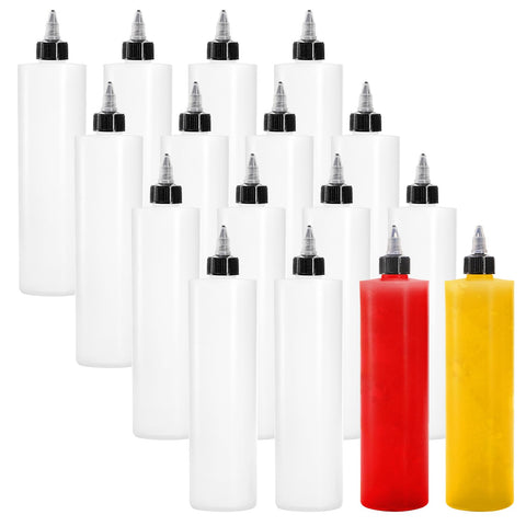 Bekith 12-pack 16oz squeeze bottles with twist-top caps for precise icing and sauce dispensing