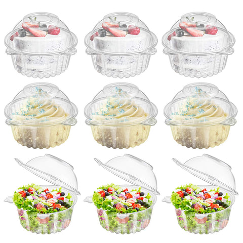 Bekith 150-pack cupcake dome holder shows individual portions with a fresh-sealing lid for freshness.