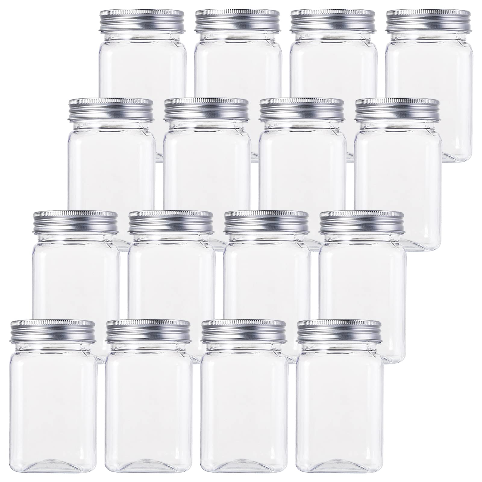Bekith 16-pack clear jars with lids, 13oz, ideal for pantry organization.