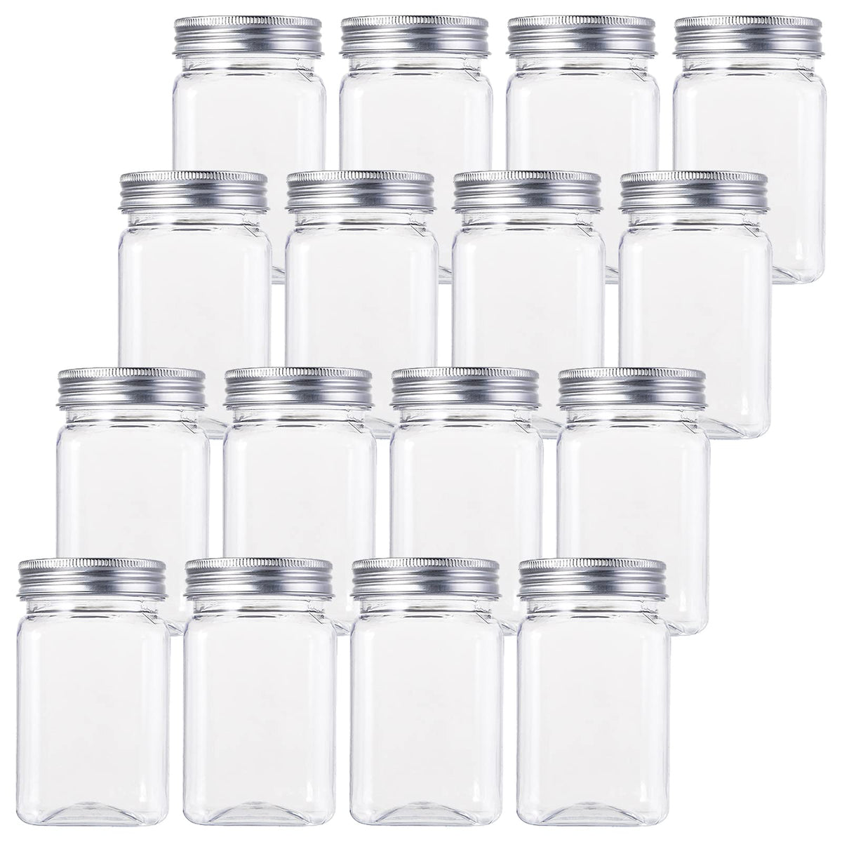 Bekith 16-pack clear jars with lids, 13oz, ideal for pantry organization.