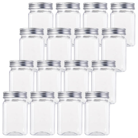 Bekith 16-pack clear jars with lids, 13oz, ideal for pantry organization.