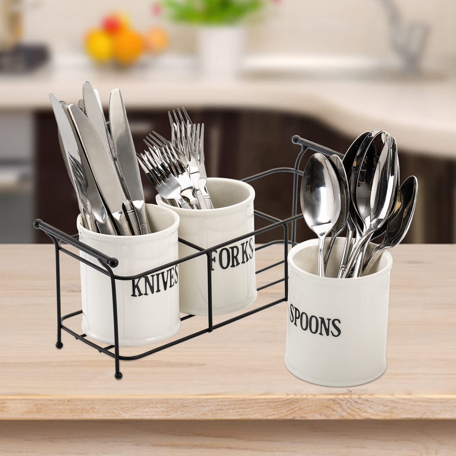 Bekith black metal rack elevates the ceramic caddy for easy transport.