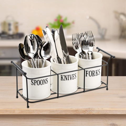 Bekith flatware storage setup ideal for kitchen counters and buffets.
