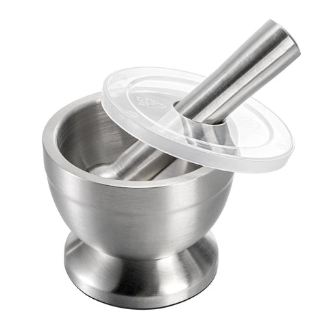 Bekith mortar and pestle in 18/8 brushed stainless steel for durable grinding