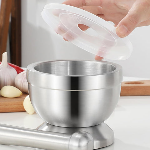 Bekith mortar and pestle with translucent lid for controlled grinding