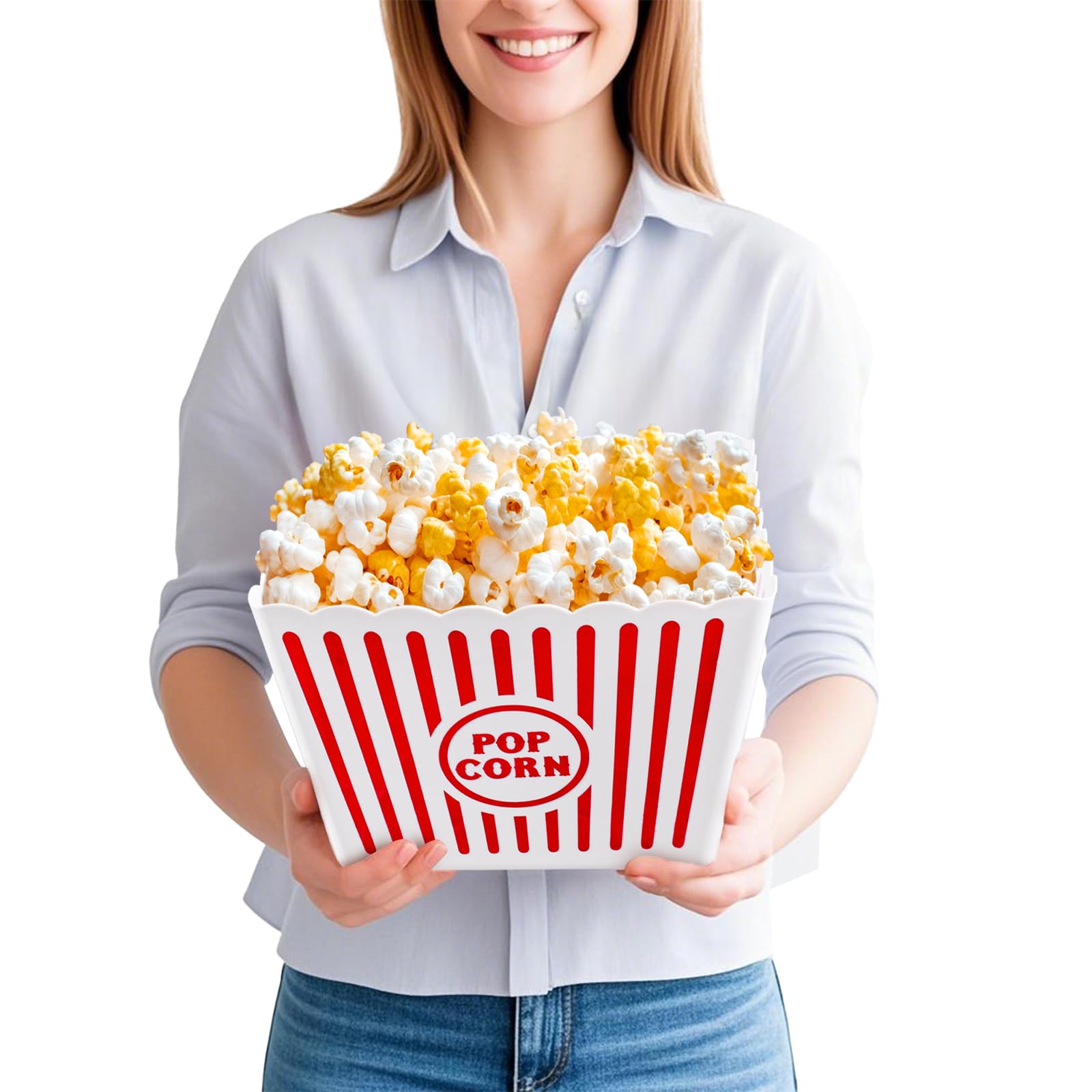 Bekith home theater setup featuring large popcorn buckets for a theater vibe
