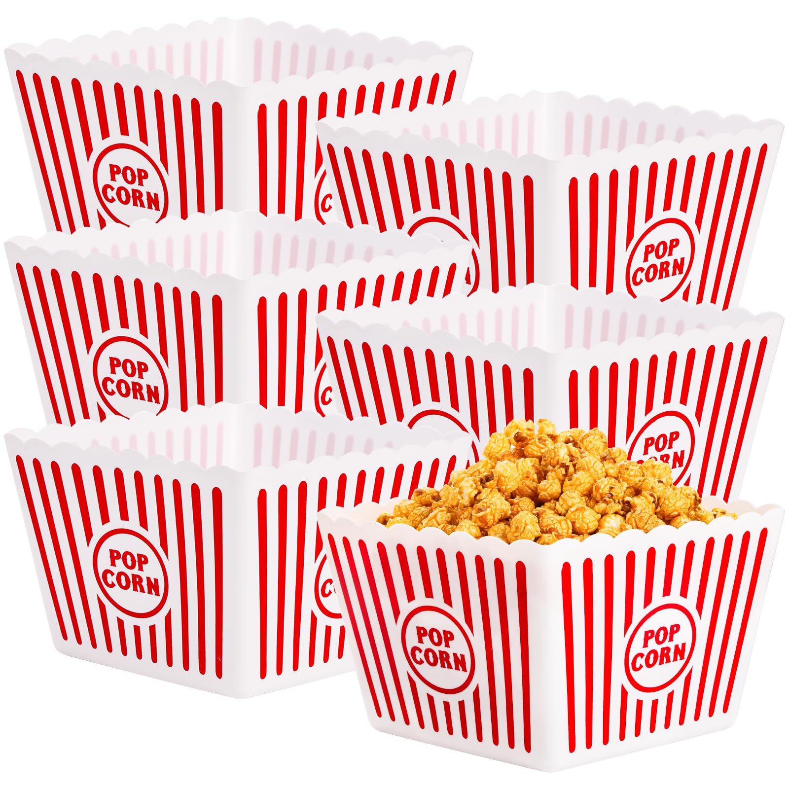 Bekith popcorn buckets with red-white striped design for family movie night