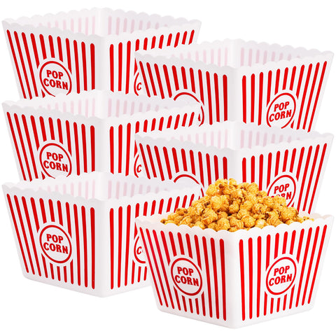 Bekith popcorn buckets with red-white striped design for family movie night