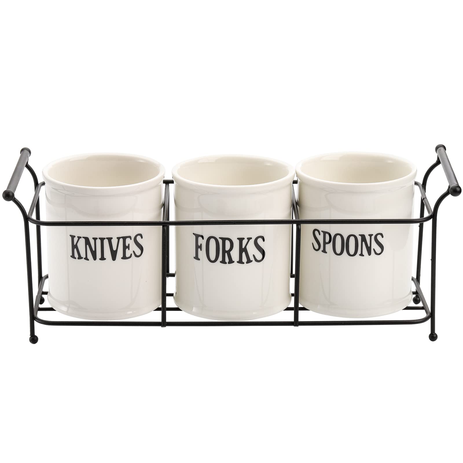 Bekith spoon holder in white ceramic keeps utensils within reach during meals.