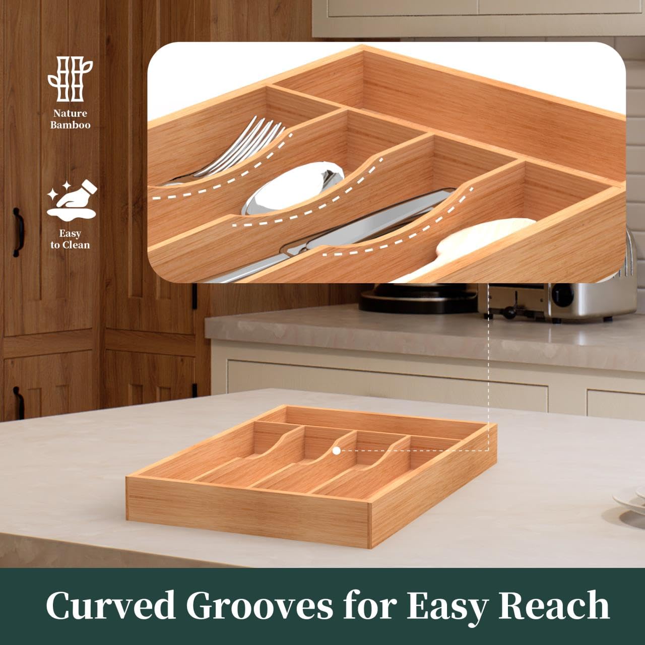 BEKVEM bamboo organizer features reinforced construction for daily kitchen durability.