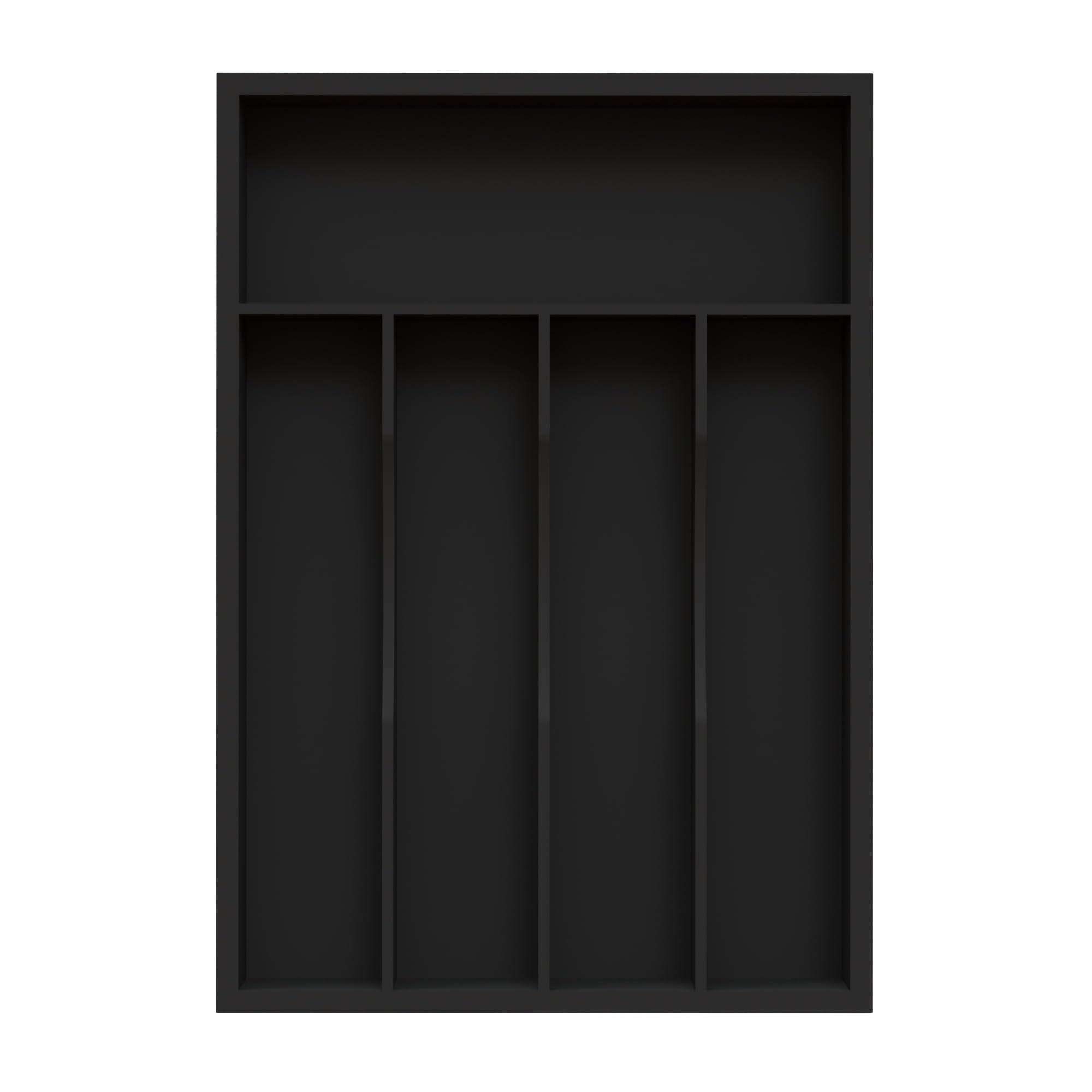 BEKVEM bamboo silverware organizer front view with grooved slots for easy access.