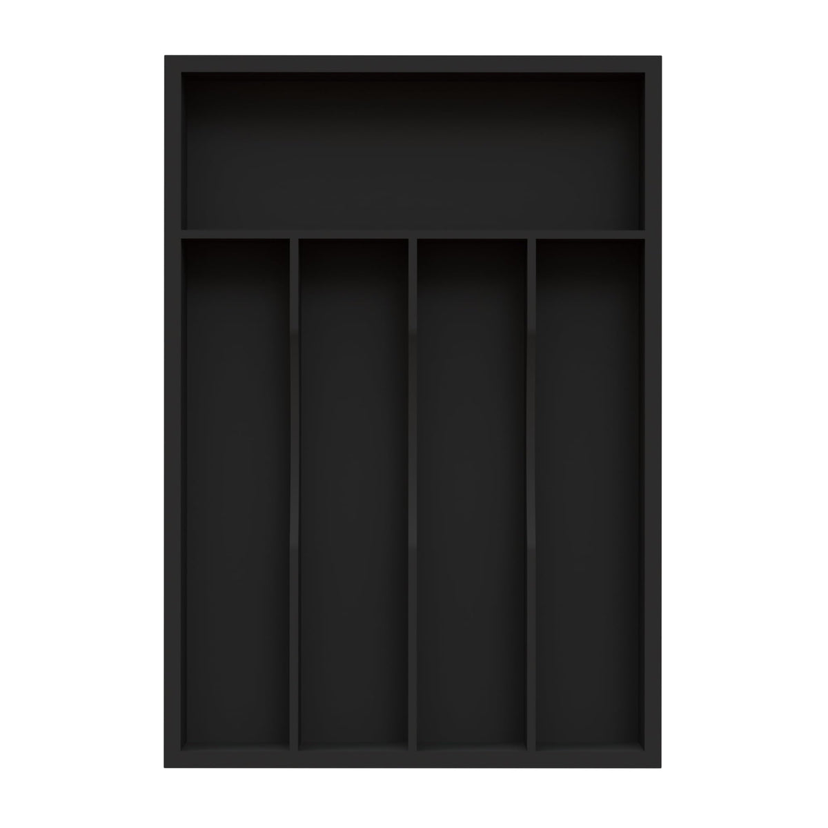 BEKVEM bamboo silverware organizer front view with grooved slots for easy access.