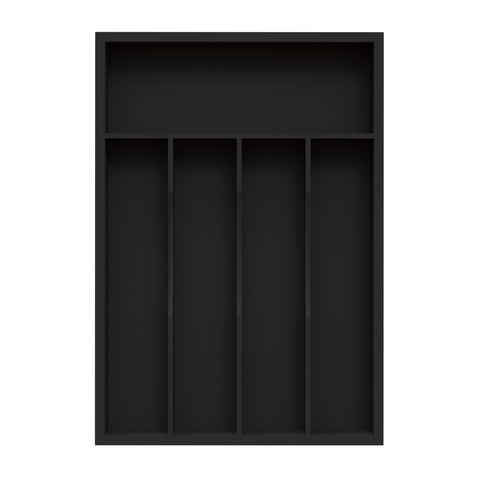 BEKVEM bamboo silverware organizer front view with grooved slots for easy access.