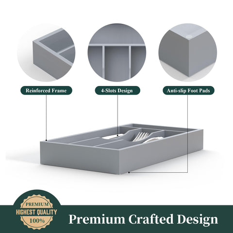 BEKVEM expandable tray demonstrates flexible fit for different drawer sizes.