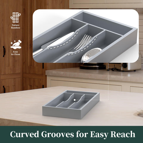 BEKVEM grooved dividers close-up showing organized separation of utensils in-drawer.