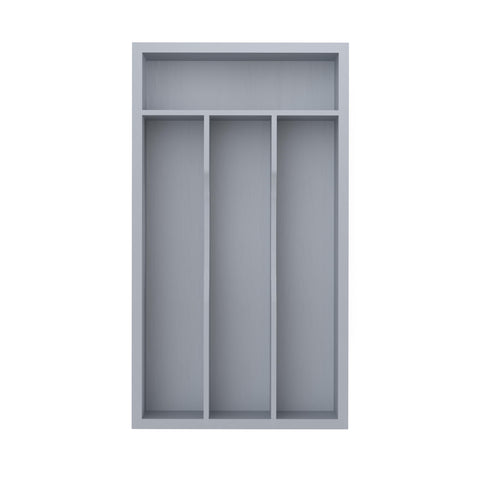 BEKVEM silverware organizer in grey, full-drawer view for efficient utensil storage.