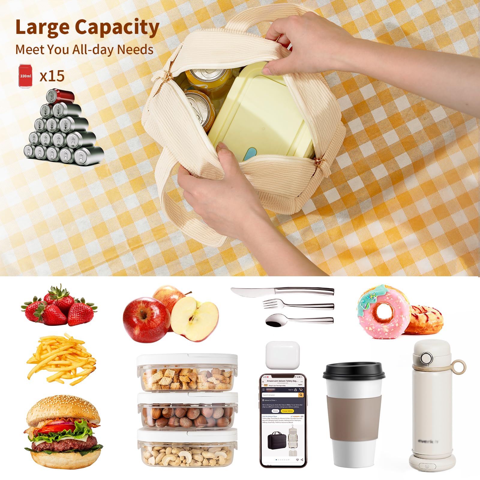 Belaven lunch bag coffee aluminum foil lining supports cooling performance.