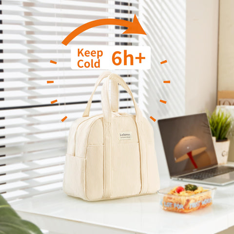 Belaven lunch bag coffee insulated lining demonstrates cold retention for meals.