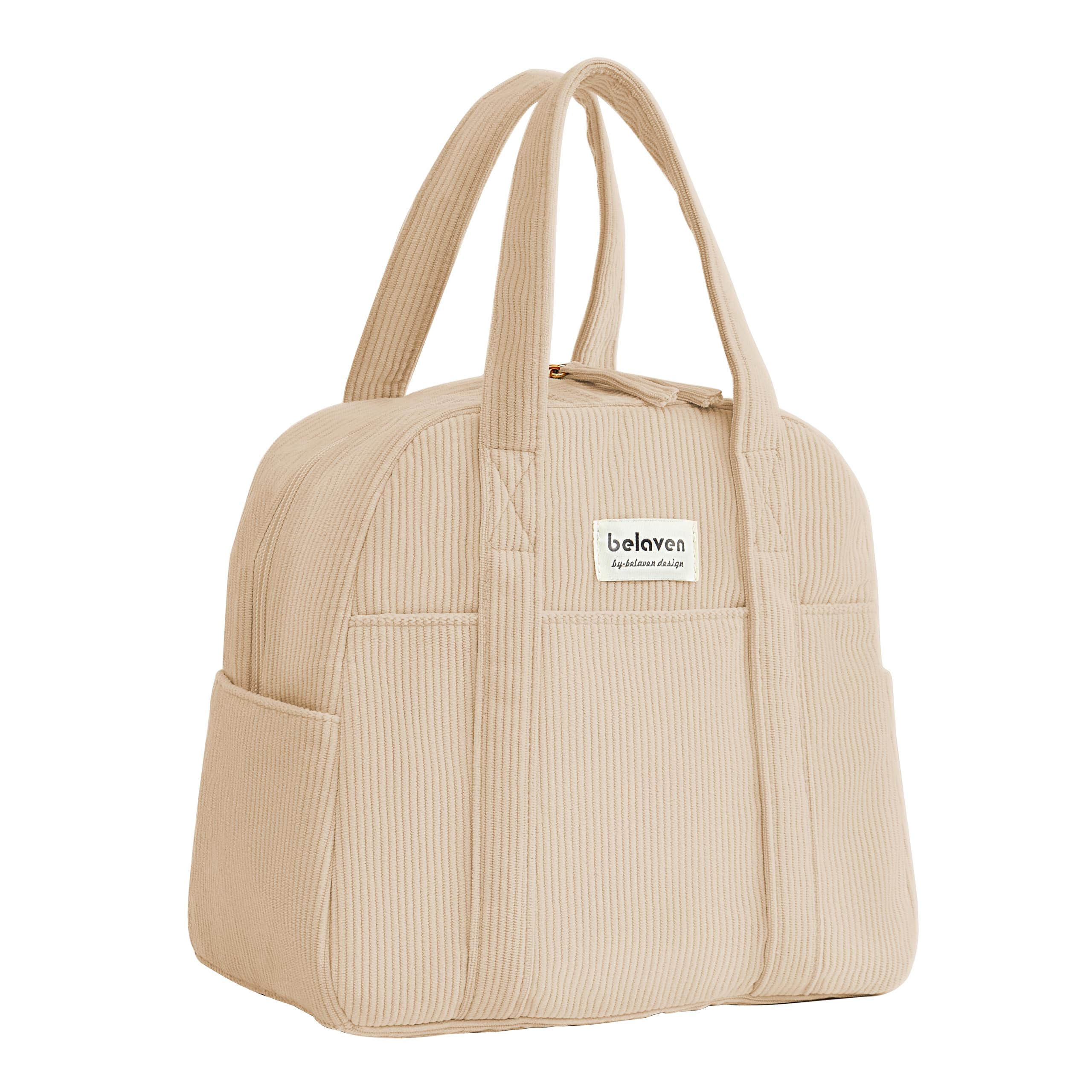 Belaven lunch bag coffee outside view, durable corduroy for everyday use.