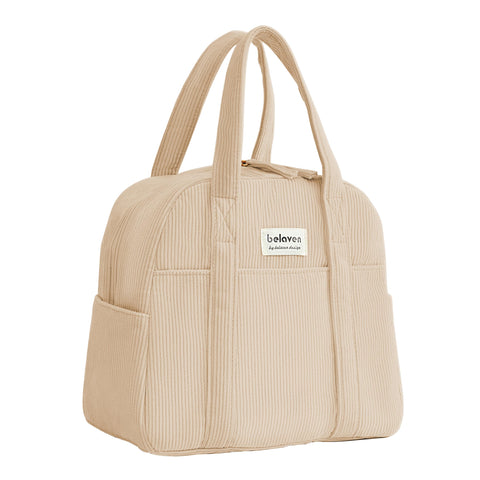 Belaven lunch bag coffee outside view, durable corduroy for everyday use.