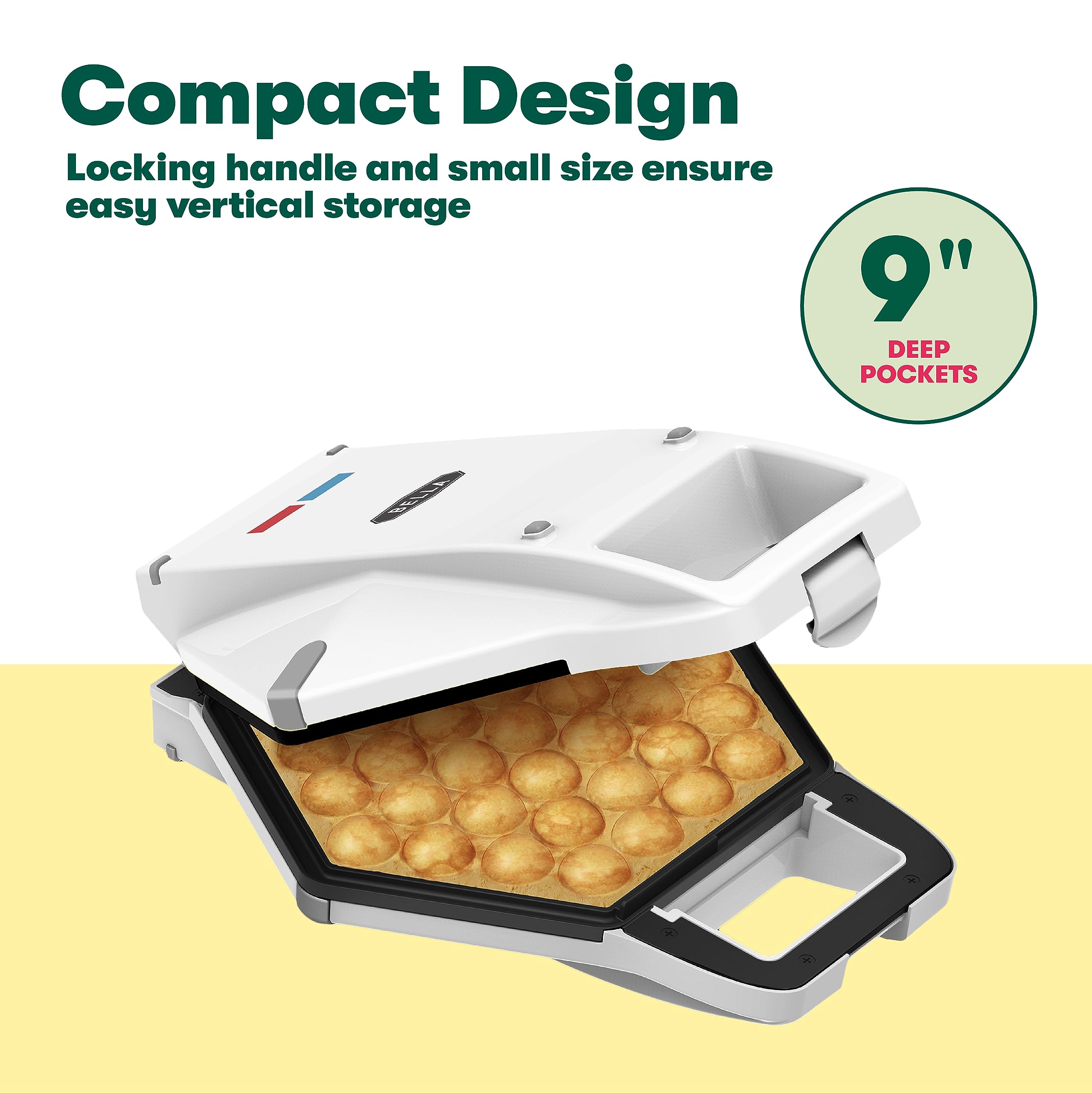 BELLA waffle iron with 180-degree flip ensures even cooking.