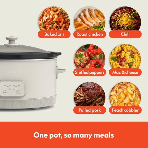 Bella 6-quart capacity shown with prepared meal