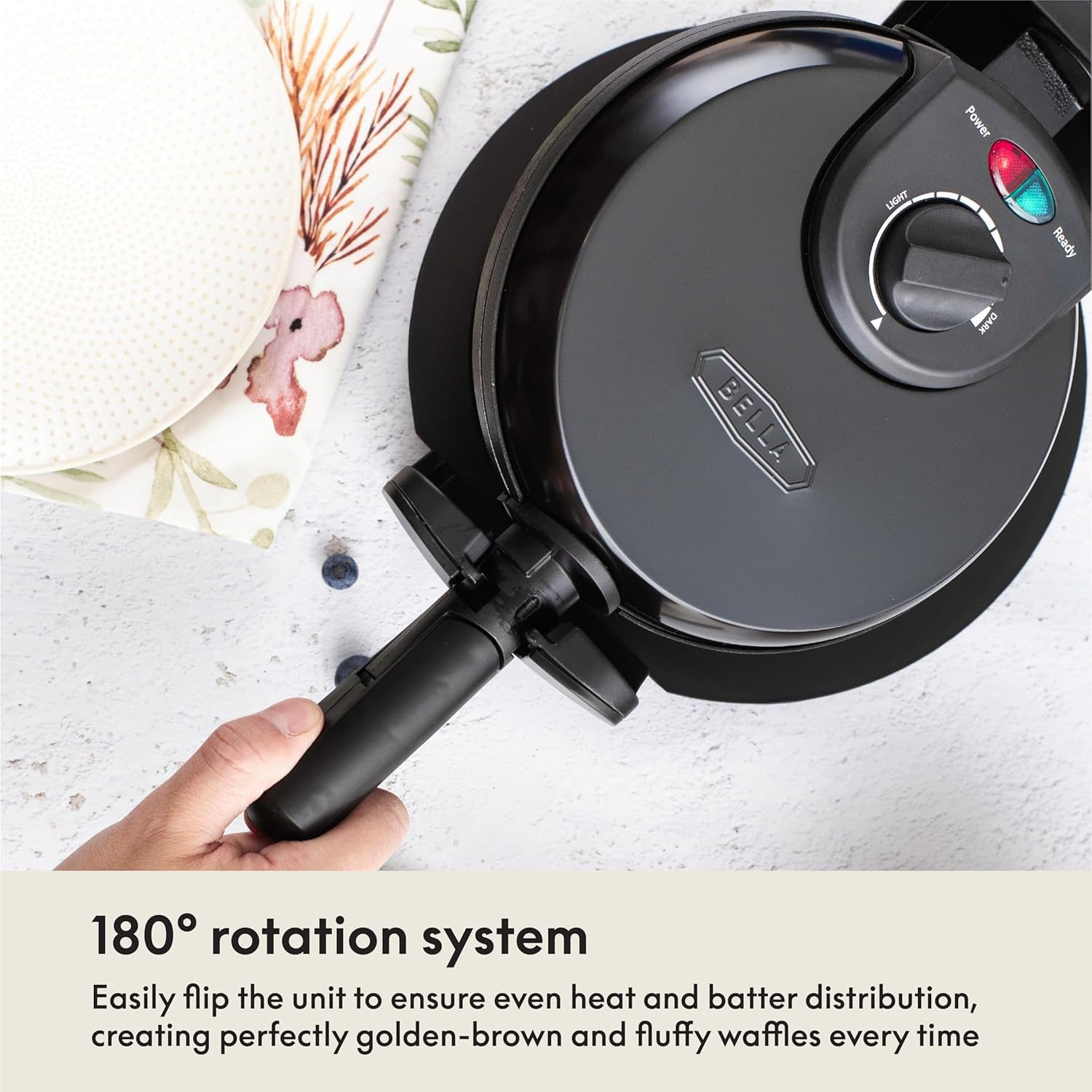 BELLA Classic rotating waffle maker dishwasher-safe drip tray for easy cleanup