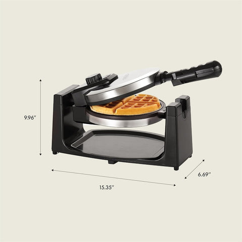 BELLA waffle maker lid open showing deep pockets and toppings possibilities