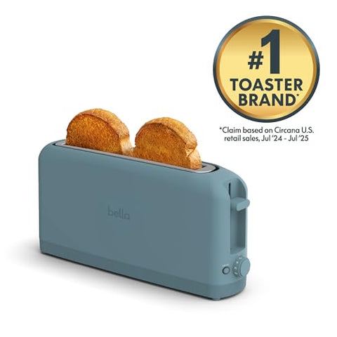 BELLA Oatmilk 2-Slice Slim Toaster with long slot for thick bread.