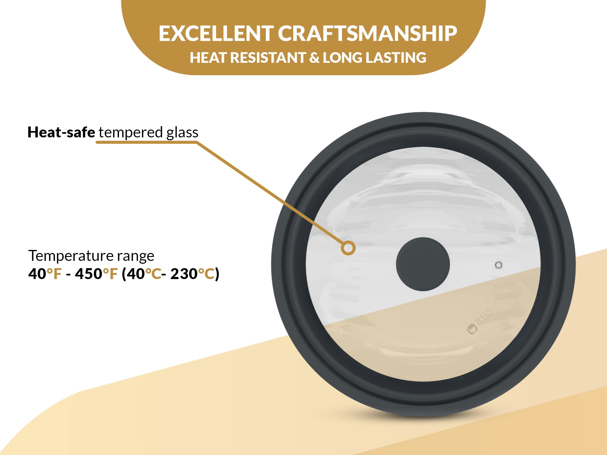 Bella Cooks universal lid compatible with 9in cookware, dishwasher safe for easy cleaning