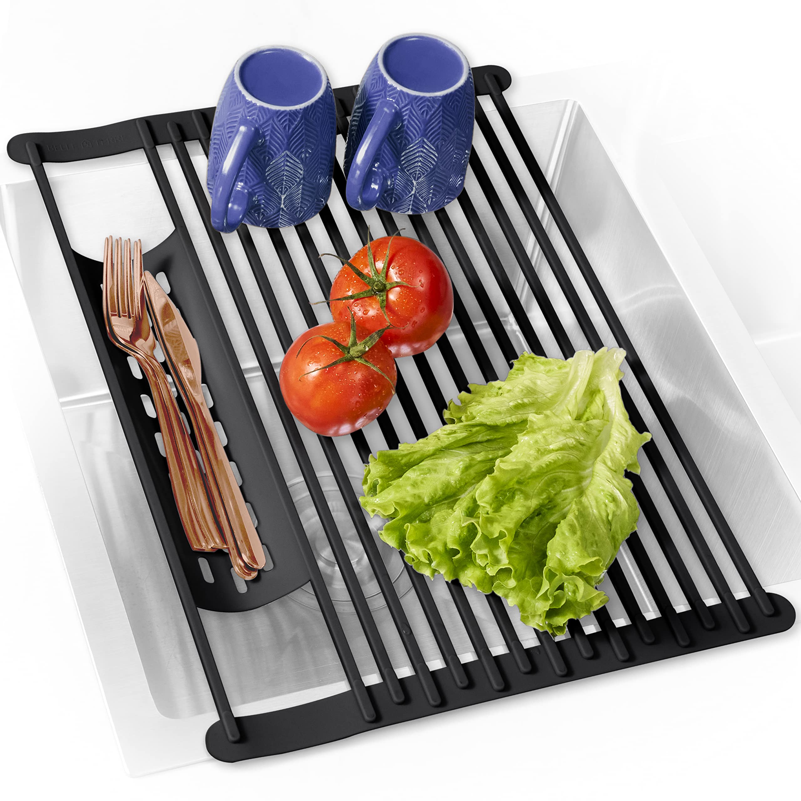 BELLE TERRE roll-up rack over the sink enabling quick drying