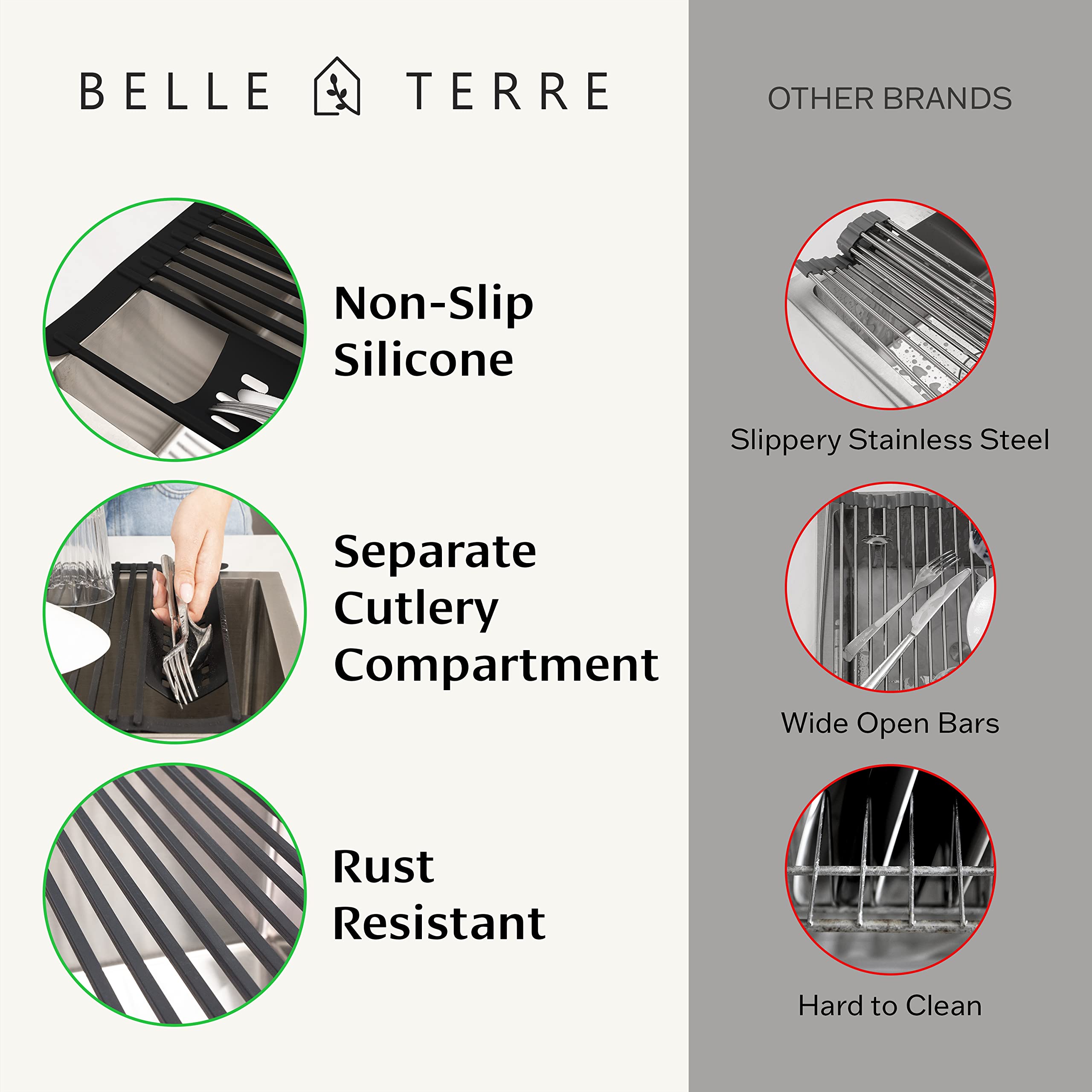BELLE TERRE roll-up rack used as a heat-safe trivet for hot pots