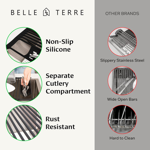 BELLE TERRE roll-up rack used as a heat-safe trivet for hot pots