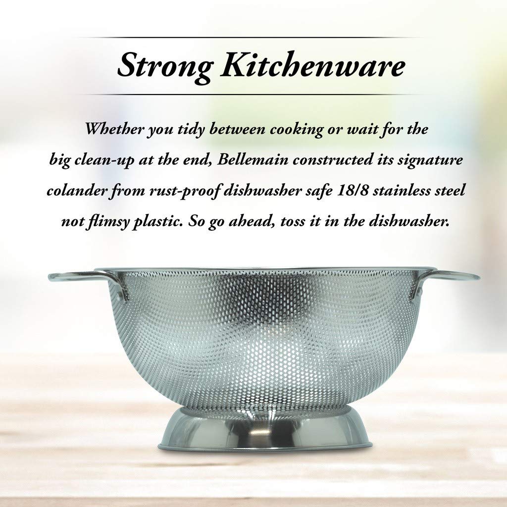Bellemain 18/8 stainless steel colander resisting rust in busy kitchen.